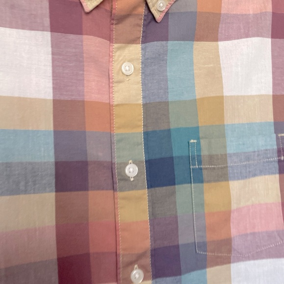 UNISEX ARIZONA JEANS MED BUTTON DN SHIRT PLAID SHORT SLEEVE COTTON FALL COLORS - Picture 7 of 10